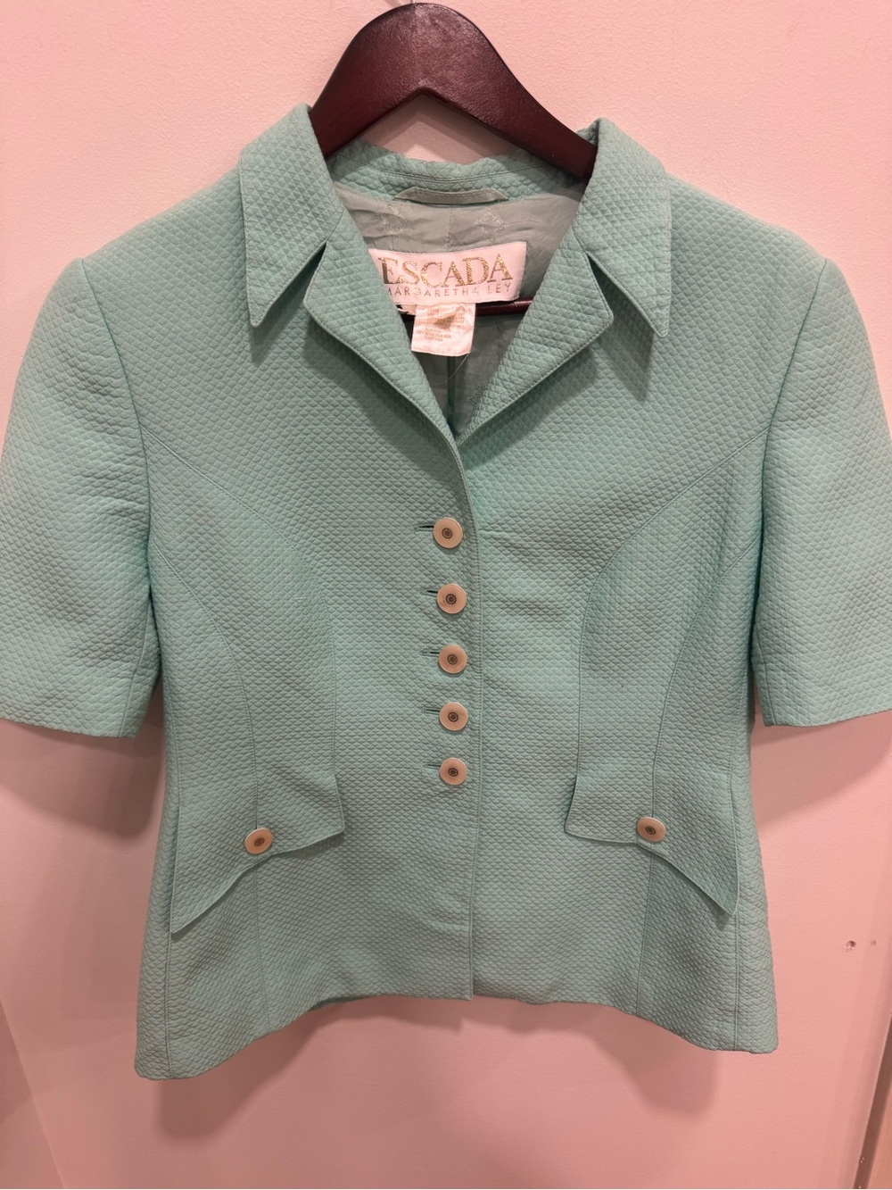 Escada Seafoam Green Short-Sleeve Button-Front Blouse- 40